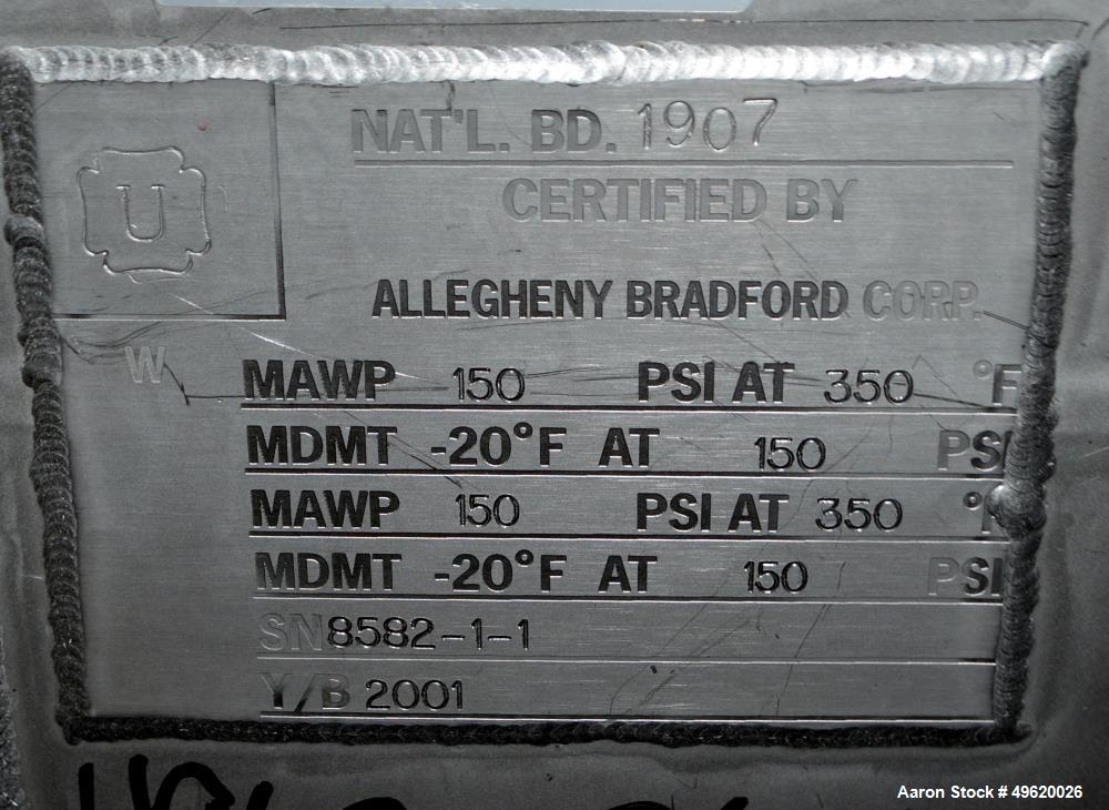 Used- Allegheny Bradford 4 Pass Sanitary U Tube Heat Exchanger, Approximately 17