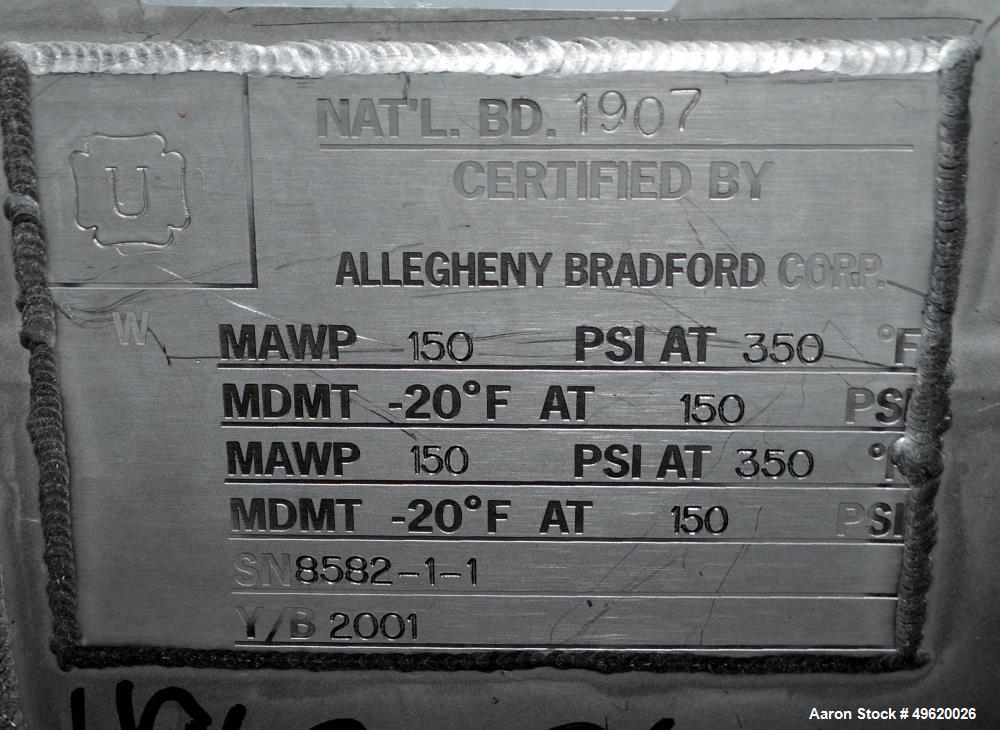 Used Allegheny Bradford 4 Pass Sanitary U Tube Heat Exchanger, Approximately 17