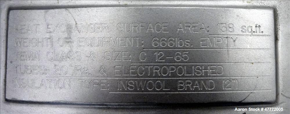 Used Allegheny Bradford U-tube Heat Exchanger, 138 Square Feet, Vertical.