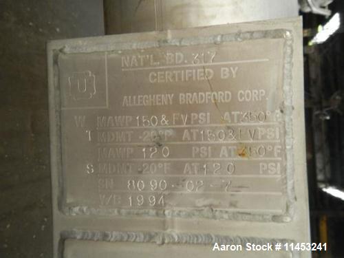 Used Stainless Steel Allegheny Bradford Shell & Tube Heat Exchanger