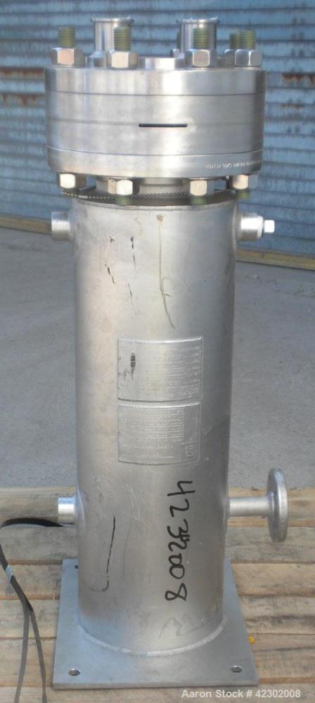 Used Allegheny Bradford U Tube Heat Exchanger, Approximately 6 Square Feet, Vertical. 304L Stainless steel shell rated 150 psi and Full Vacuum at –20 to 350 Degrees F, (13) 1/2’’ diameter x 2’ long 3...