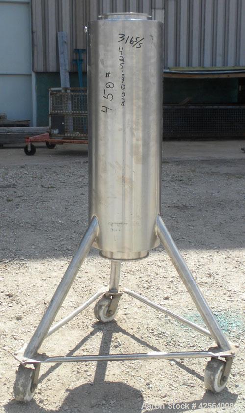 Used Allegheny Bradford Shell and Tube Heat Exchanger, 20 square feet, 316 stainless steel, vertical. (26) 7/8" Diameter x 39-1/2" long tubes. 5/8" Inlet/outlet shell. No heads. Mounted on 3 stainles...