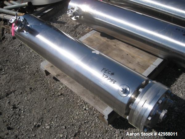 Used Allegny Bradford shell and tube heat exchanger, 20 sq ft U tube, 316L stainless steel tubes, tube sheet and bonnet (56) 3/8" diameter x 4' long tubes rated 150 psi at 350 f, 304L stainless steel...
