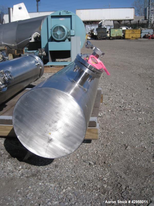 Used Allegny Bradford shell and tube heat exchanger, 20 sq ft U tube, 316L stainless steel tubes, tube sheet and bonnet (56) 3/8" diameter x 4' long tubes rated 150 psi at 350 f, 304L stainless steel...