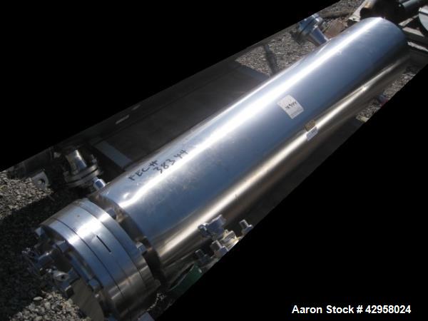Used Allegheny Bradford shell and tube heat exchanger, 20 sq ft U tube, 316L stainless steel tubes, tube sheet and bonnet (56) 3/8" diameter x 4' long tubes rated 150 psi at 350 f, 304L stainless ste...