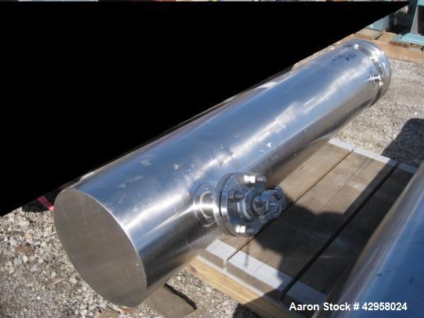 Used Allegheny Bradford shell and tube heat exchanger, 20 sq ft U tube, 316L stainless steel tubes, tube sheet and bonnet (56) 3/8" diameter x 4' long tubes rated 150 psi at 350 f, 304L stainless ste...