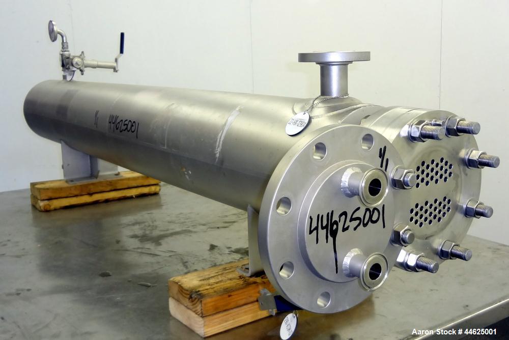 Used Allegheny Bradford U Tube Heat Exchanger, approximately 35 square feet, horizontal. 304 Stainless steel shell rated 150 psi at 20 to 350 degrees F, (50) 3/8" diameter x 72" long 316 stainless st...