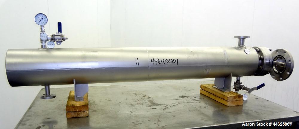 Used Allegheny Bradford U Tube Heat Exchanger, approximately 35 square feet, horizontal. 304 Stainless steel shell rated 150 psi at 20 to 350 degrees F, (50) 3/8" diameter x 72" long 316 stainless st...