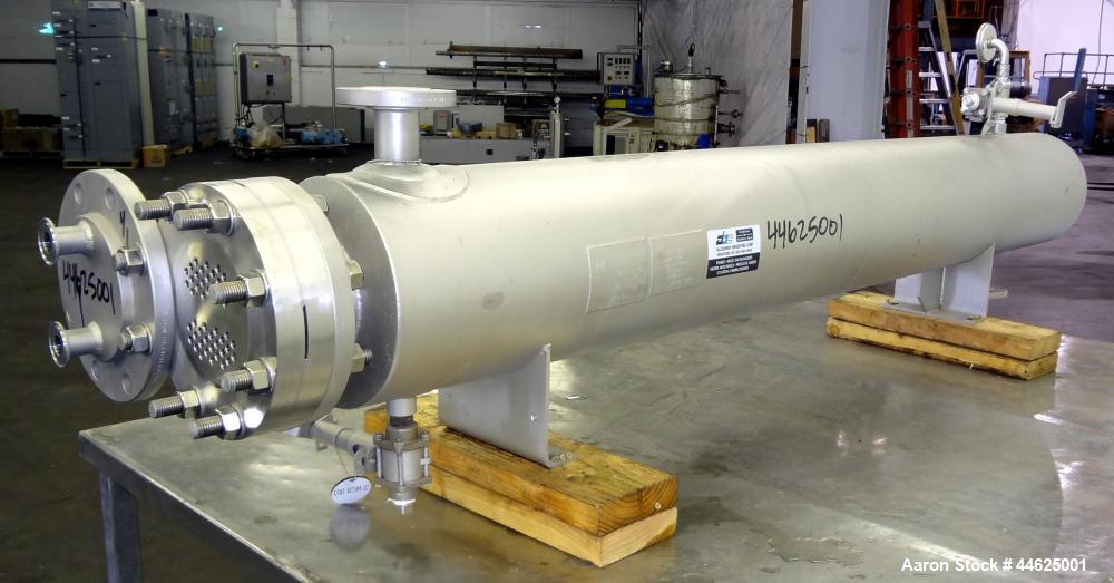 Used Allegheny Bradford U Tube Heat Exchanger, approximately 35 square feet, horizontal. 304 Stainless steel shell rated 150 psi at 20 to 350 degrees F, (50) 3/8" diameter x 72" long 316 stainless st...