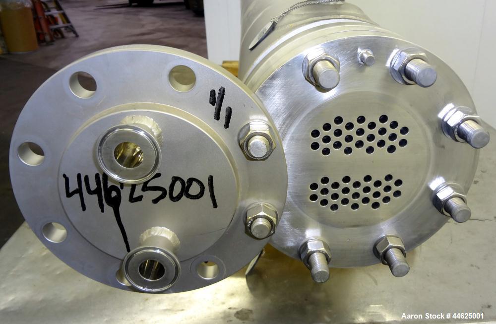 Used Allegheny Bradford U Tube Heat Exchanger, approximately 35 square feet, horizontal. 304 Stainless steel shell rated 150 psi at 20 to 350 degrees F, (50) 3/8" diameter x 72" long 316 stainless st...