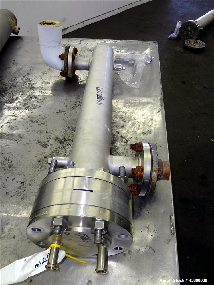 Used Allegheny Bradford U Tube Heat Exchanger, Approximately 6 Square Feet, Horizontal. 304L Stainless steel shell rated -20 to 150 psi at 375 degrees F. (8) 1/2" Diameter x 36" long 316L stainless s...