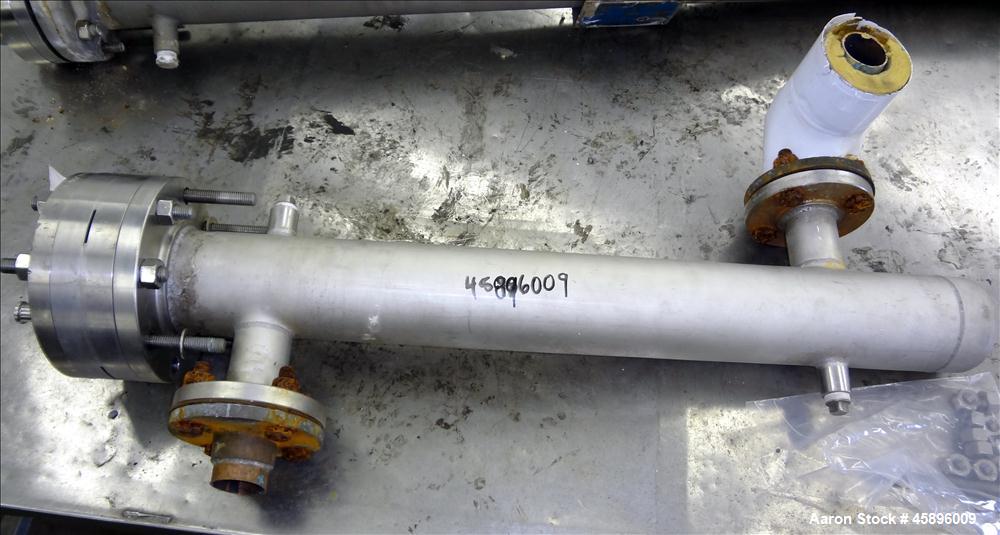 Used Allegheny Bradford U Tube Heat Exchanger, Approximately 6 Square Feet, Horizontal. 304L Stainless steel shell rated -20 to 150 psi at 375 degrees F. (8) 1/2" Diameter x 36" long 316L stainless s...