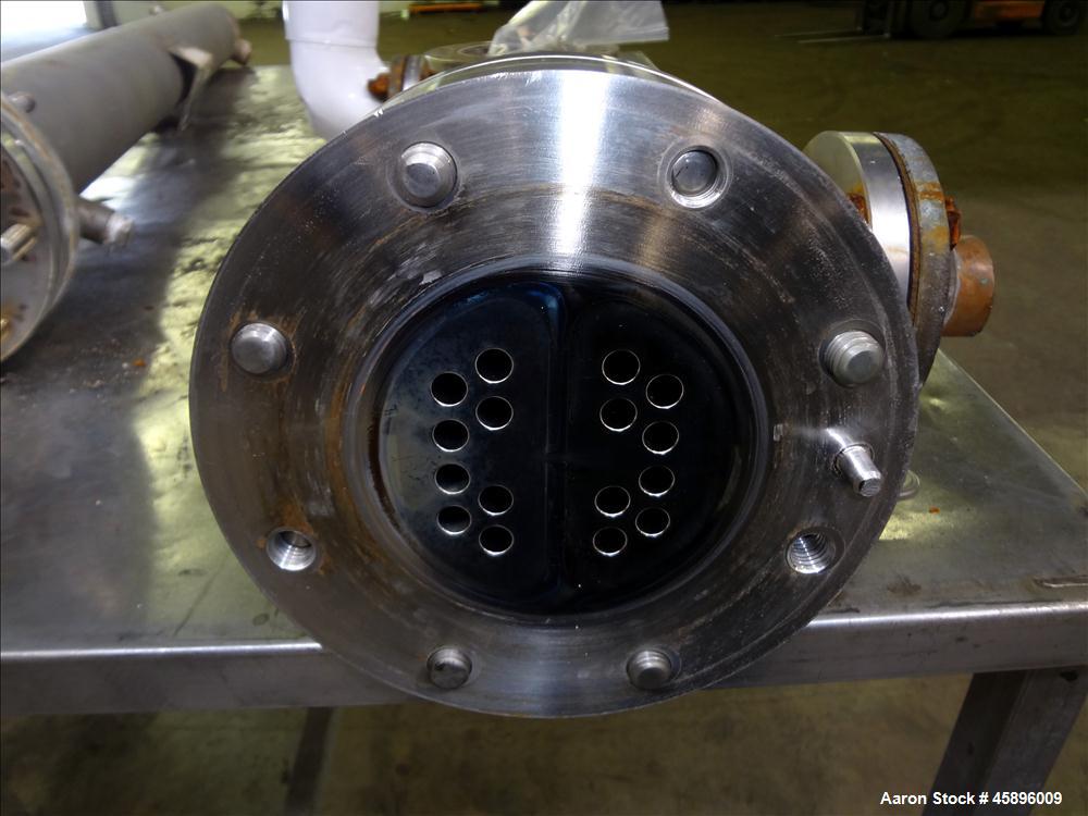 Used Allegheny Bradford U Tube Heat Exchanger, Approximately 6 Square Feet, Horizontal. 304L Stainless steel shell rated -20 to 150 psi at 375 degrees F. (8) 1/2" Diameter x 36" long 316L stainless s...