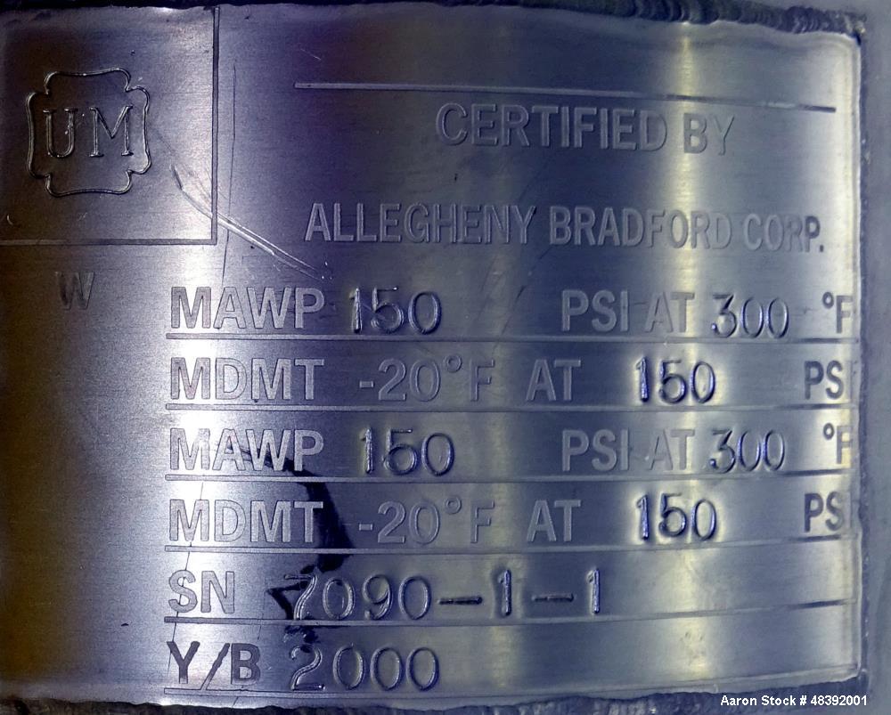 Used Allegheny Bradford Corp Heat Exchanger, Approximately 25 Sqft. Horizontal.