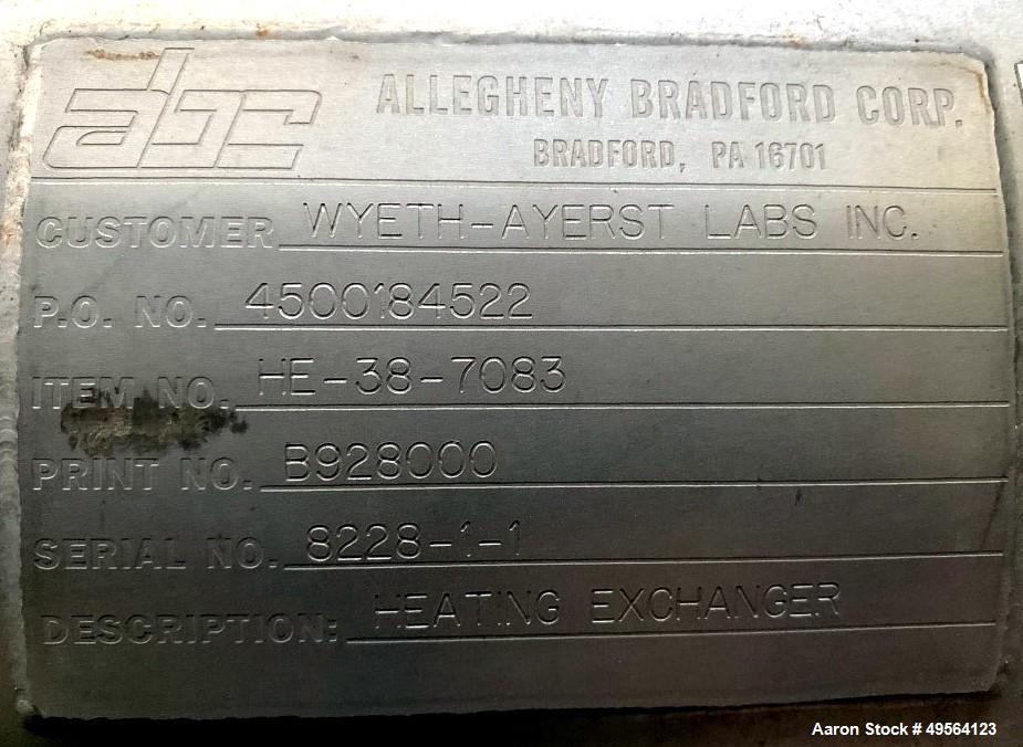 Used Allehgeny Bradford Shell and Tube Heat Exchanger