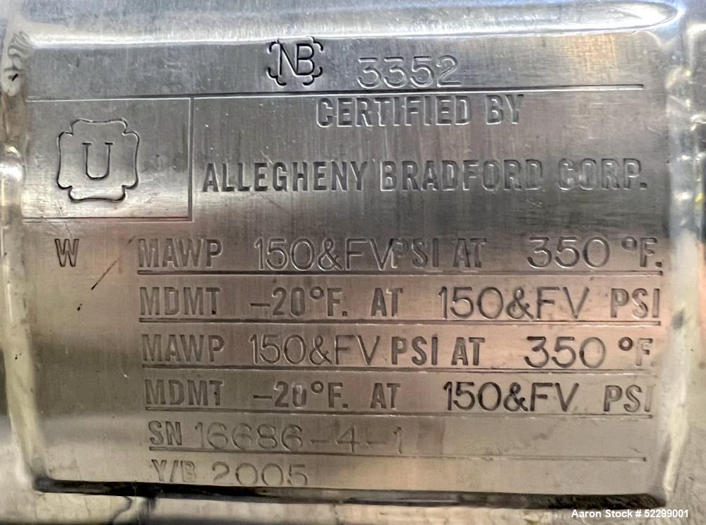 Allegheny Bradford Corp Sanitary "U-Tube" 23 SQ FT Heat Exchanger