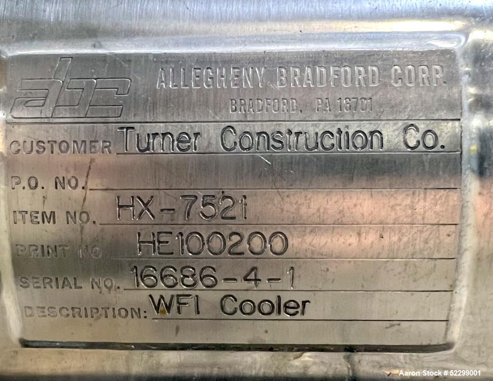 Allegheny Bradford Corp Sanitary "U-Tube" 23 SQ FT Heat Exchanger