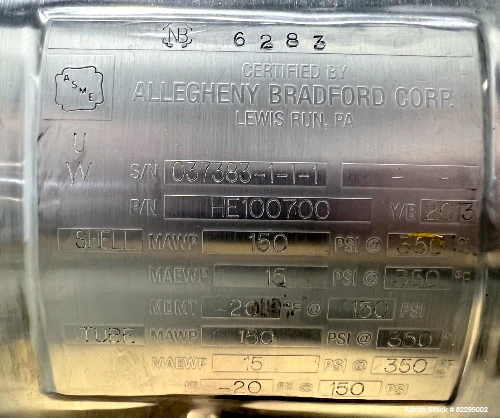 Allegheny Bradford Corp Sanitary Shell & Tube "U-Tube" Heat Exchanger