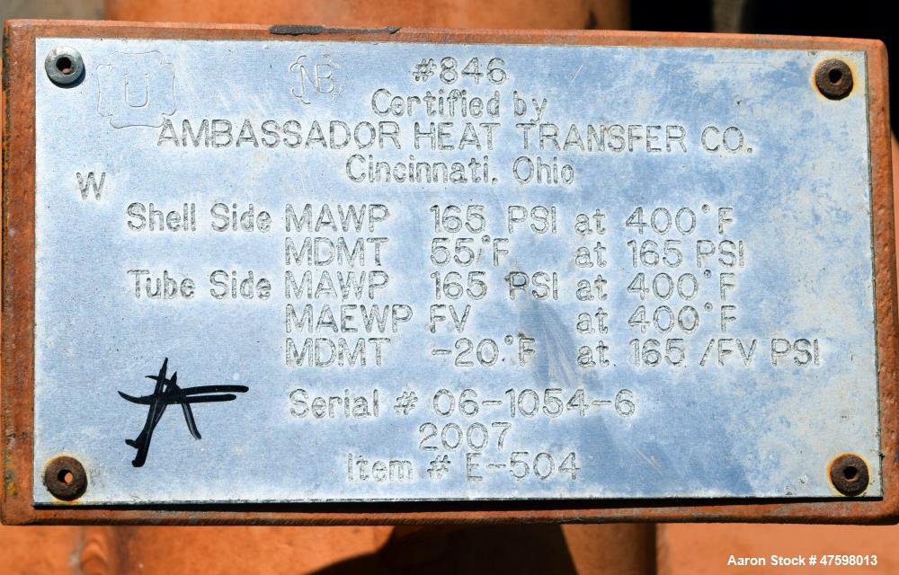 Unused- Ambassador Heat Transfer Single Pass Shell & Tube Heat Exchanger, 5.88 Square Feet, Vertical. Carbon steel shell rated 165 psi at 55 to 400 degrees F. (6) 3/4" Diameter x 5 long 304L stainles...