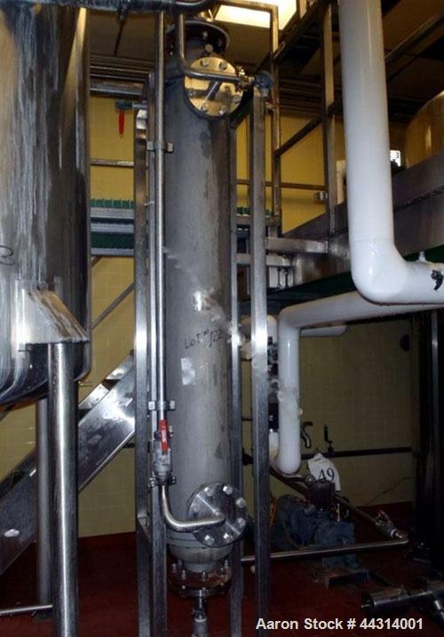 Used Ametek Single Pass Shell & Tube Heat Exchanger, 123 Square Feet, Horizontal. Size 10-A-72, Type AHT-1-A-SS. 316 Stainless steel shell rated 150 psi at 400 degrees F. (112) 5/8” Diameter x 72” lo...