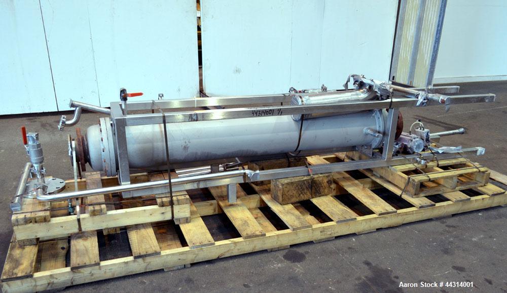 Used Ametek Single Pass Shell & Tube Heat Exchanger, 123 Square Feet, Horizontal. Size 10-A-72, Type AHT-1-A-SS. 316 Stainless steel shell rated 150 psi at 400 degrees F. (112) 5/8” Diameter x 72” lo...