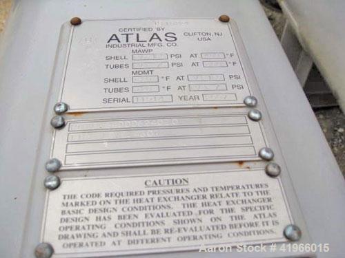 Unused- Atlas Industrial Single Pass Shell and Tube Heat Exchanger, 843 square feet, horizontal, type BEM 24-144. Carbon steel shell rated FV/150 psi at -20 to 400 deg F. (273) 1" diameter x 12’ long...