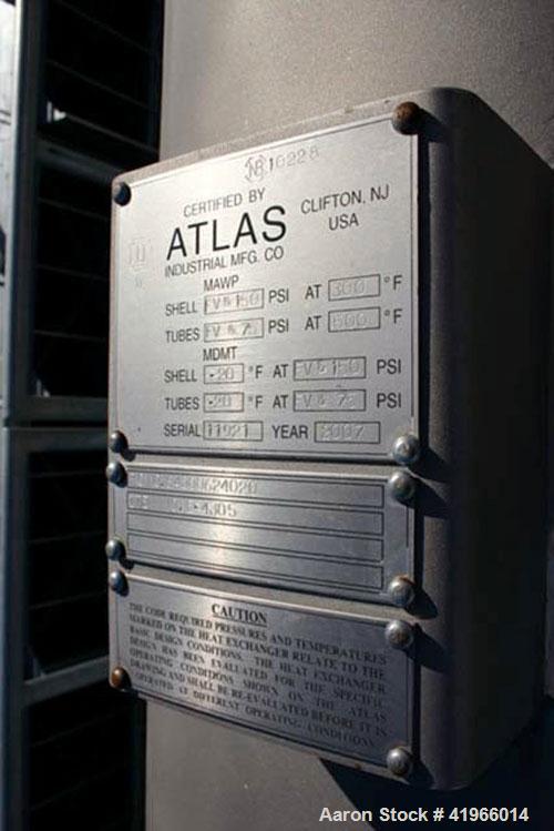 Unused- Atlas Industrial Single Pass Shell and Tube Heat Exchanger, 1501 square feet, horizontal, type BEM 24-192. 304 Stainless steel shell rated FV/150 psi at -20 to 300 deg F. (484) 3/4" diameter ...