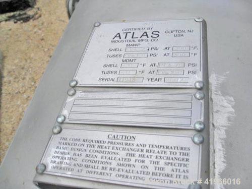 Unused- Atlas Industrial 4 Pass Shell and Tube Heat Exchanger, 3487 square feet, vertica, type BEM 36-192. 304 Stainless steel shell rated FV/75 psi at -20 to 300 deg F. (1127) 3/4" diameter x 16’ lo...
