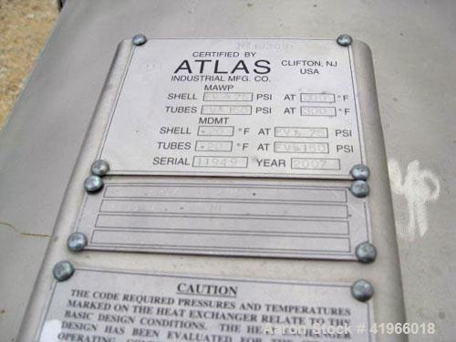 Unused- Atlas Industrial 4 Pass Shell and Tube Heat Exchanger, 3487 square feet, vertical, type BEM 36-192. 304 Stainless steel shell rated FV/75 psi at -20 to 300 deg F. (1127) 3/4'' diameter x 16’ ...
