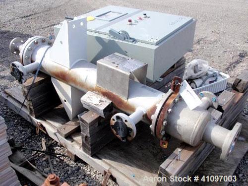 Used Atlas Industrial Shell and Tube Heat Exchanger, 43 square feet, vertical. Carbon steel shell rated full vaccum and 150 psi at 450 deg F, (55) 3/4" diameter x 4' long 316L stainless steel tubes r...
