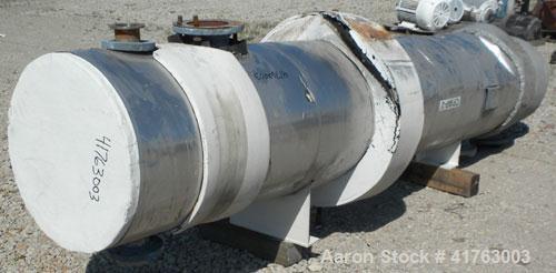 Used Atlas Industrial Shell and Tube Heat Exchanger, 686 square feet, horizontal. Tema type BEM 21-120. Carbon steel shell rated 150 psi at 450 deg F and –20 deg F at 150 psi. (350) 3/4" diameter x 1...
