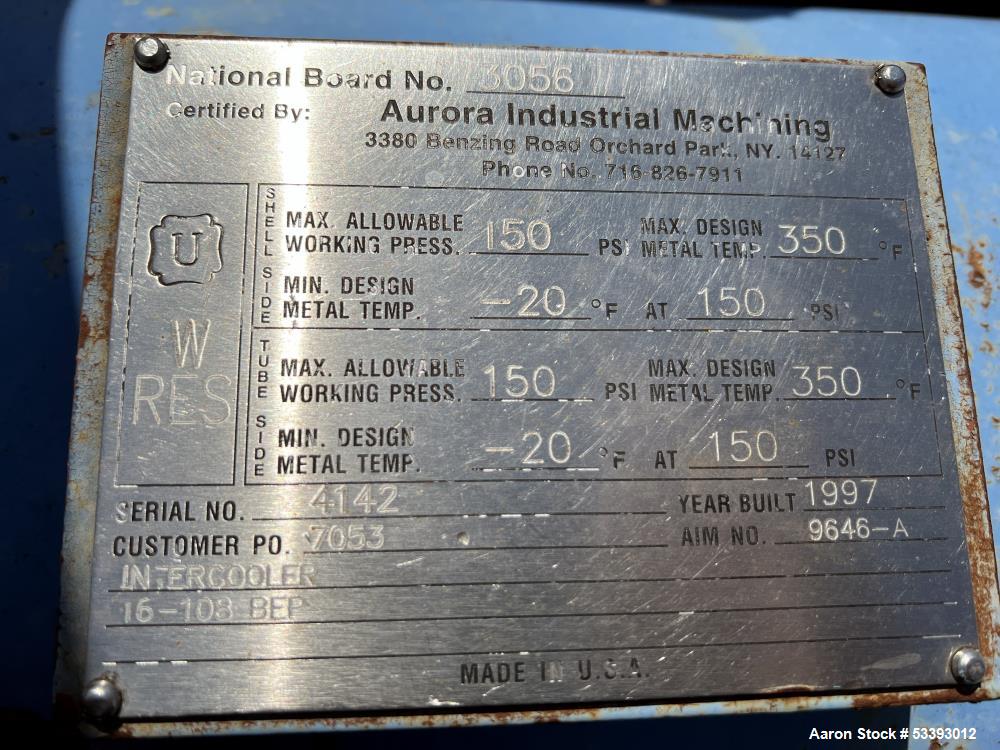 Used – Horizontal, Carbon Steel, Aurora Industrial Machining Shell & Tube Heat Exchanger – 150 PSI