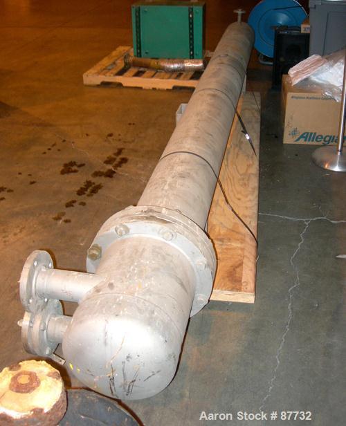 USED: LJE Brunner U-tube heat exchanger, 41 square feet, 304 stainless steel, horizontal. 304 stainless steel shell rated 125 psi at 350 deg F, 304 stainless steel head. (20) 3/4" diameter x 10'6" lo...