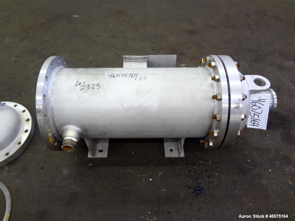 Used Chemineer Shell & Tube Heat Exchanger, 35 Square Feet, Horizontal. 304 Stainless steel shell rated 150 psi at -20 to 100 degrees F. (64) 1" Diameter x 24" long 304 stainless steel tubes rated 30...