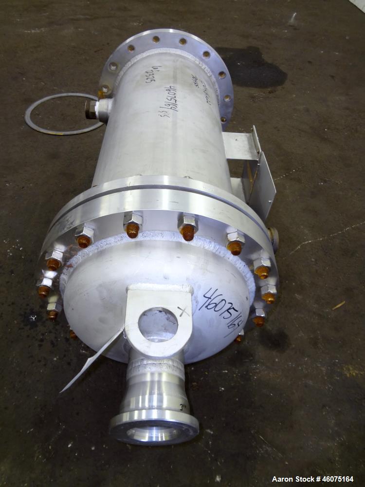 Used Chemineer Shell & Tube Heat Exchanger, 35 Square Feet, Horizontal. 304 Stainless steel shell rated 150 psi at -20 to 100 degrees F. (64) 1" Diameter x 24" long 304 stainless steel tubes rated 30...