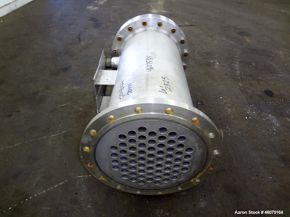 Used Chemineer Shell & Tube Heat Exchanger, 35 Square Feet, Horizontal. 304 Stainless steel shell rated 150 psi at -20 to 100 degrees F. (64) 1" Diameter x 24" long 304 stainless steel tubes rated 30...