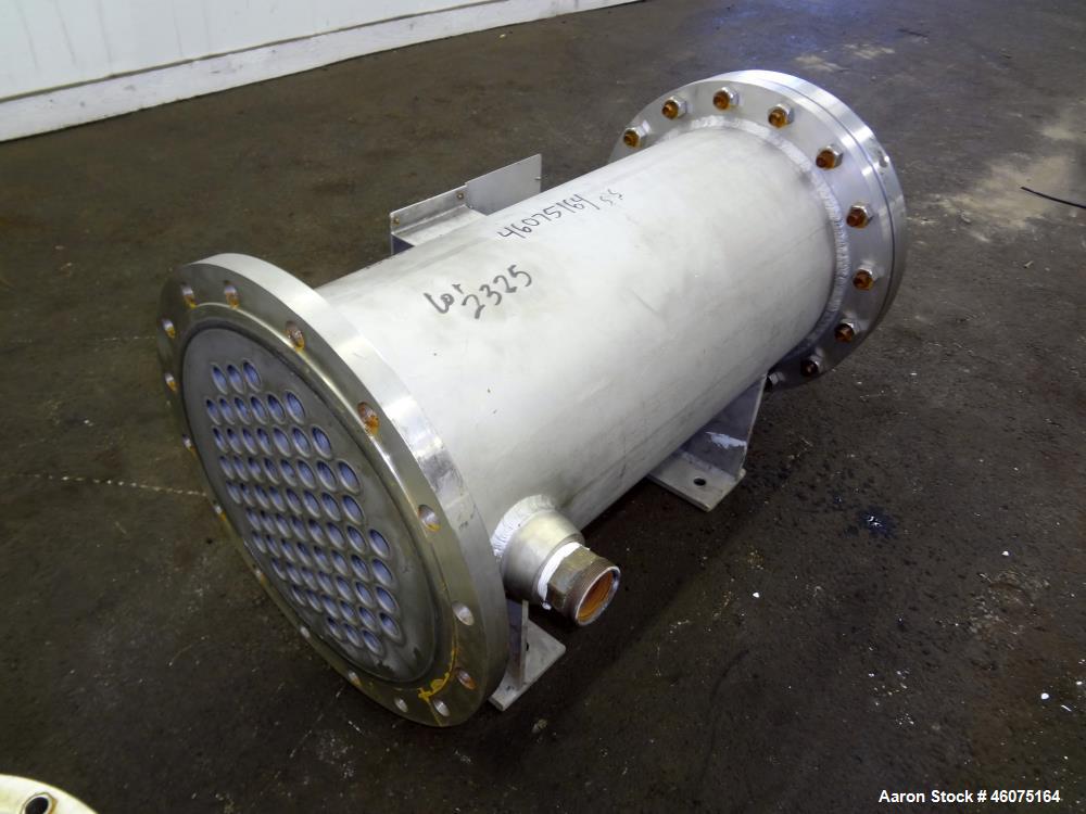 Used Chemineer Shell & Tube Heat Exchanger, 35 Square Feet, Horizontal. 304 Stainless steel shell rated 150 psi at -20 to 100 degrees F. (64) 1" Diameter x 24" long 304 stainless steel tubes rated 30...