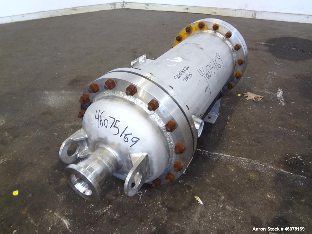 Used Chemineer Shell & Tube Heat Exchanger Static Mixer, Approximate 50 Square Feet, Horizontal. Stainless steel shell rated 150 psi at 100 degrees F, stainless steel tubes rated 300 psi 100 degrees ...