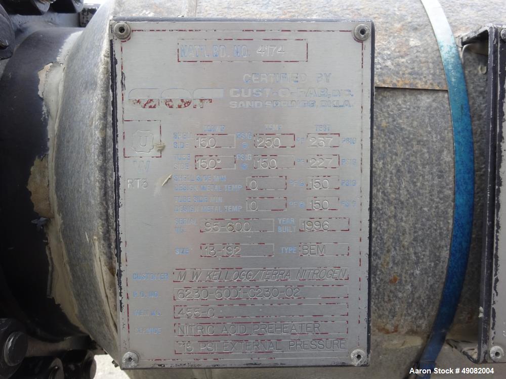 Used Cust-O-Fab Shell & Tube Heat Exchanger, Approximate 344 Square Feet, Size