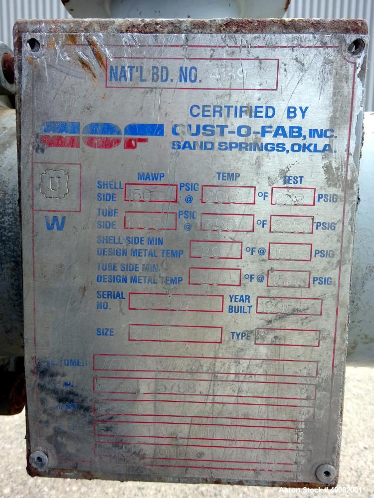 Used Cust-O-Fab U Tube Shell & Tube Heat Exchanger, Approximate 105 Square Feet