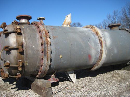 USED: Doyle and Roth single pass shell and tube heat exchanger, 1410 square feet, model VT3681-8V, size BEM 35-96M, vertical. Carbon steel shell rated FV and 150 psi at 450 deg F. Approximately (673)...