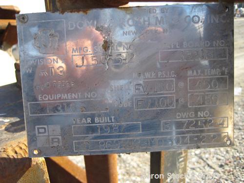 USED: Doyle and Roth single pass shell and tube heat exchanger, 1410 square feet, model VT3681-8V, size BEM 35-96M, vertical. Carbon steel shell rated FV and 150 psi at 450 deg F. Approximately (673)...