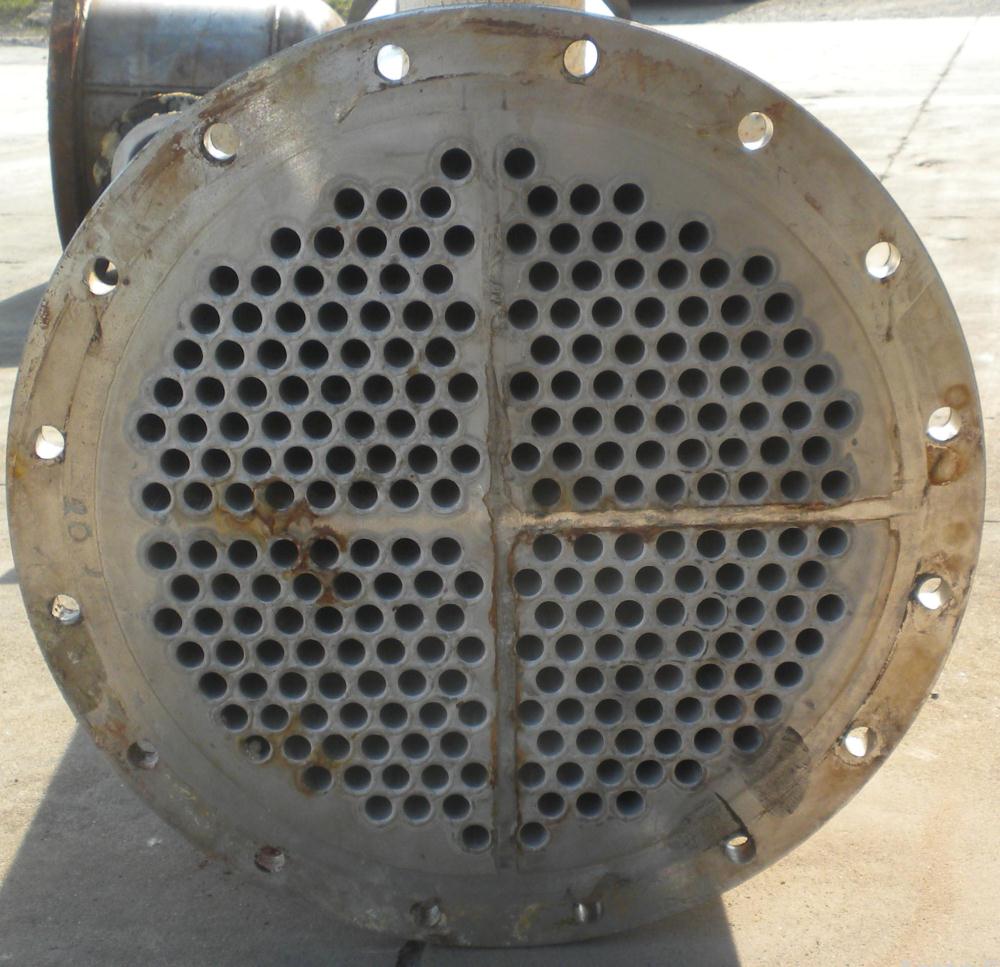 Used Doyle and Roth 4 Pass Shell and Tube Heat Exchanger, 478 square feet, vertical. Carbon steel shell rated 100 psi at –20 to 170 degrees F. (244) 3/4" diameter x 10' long 316 stainless steel tubes...