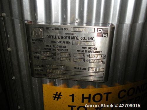 Used- Doyle & Roth Shell And Tube Heat Exchanger, 342 Square Feet, Vertical. Carbon steel shell rated 150 psi at –20/400 deg...