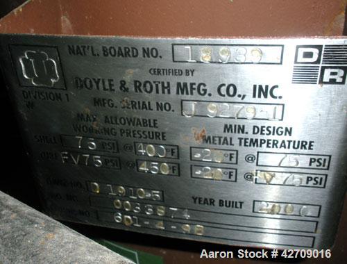 Used Doyle & Roth Shell And Tube Heat Exchanger, 342 Square Feet, Vertical. Carbon steel shell rated 75 psi at –20/400 deg.f., (187) 1'' Diameter x 7' long 317L stainless steel tubes rated FV/75 psi ...
