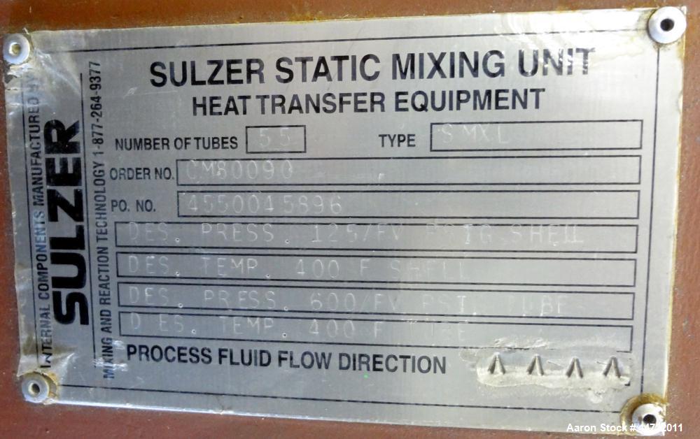 Used Doyle and Roth Single Pass Shell & Tube Heat Exchanger, 48 Square Feet, Vertical. Carbon steel shell rated 125 psi/Full Vacuum at -20 to 400 degrees F. (55) 3/4” Diameter x 54” long 316L stainle...