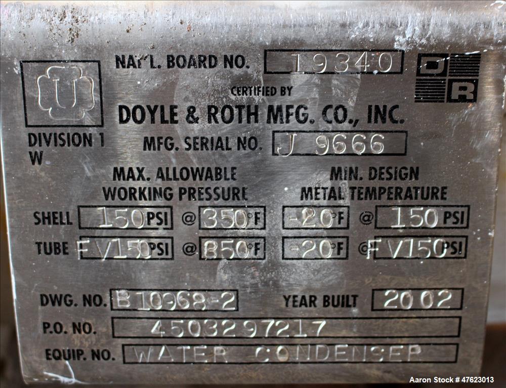 Used Doyle & Roth Shell & Tube Heat Exchanger, 197 Square Feet, Horizontal.