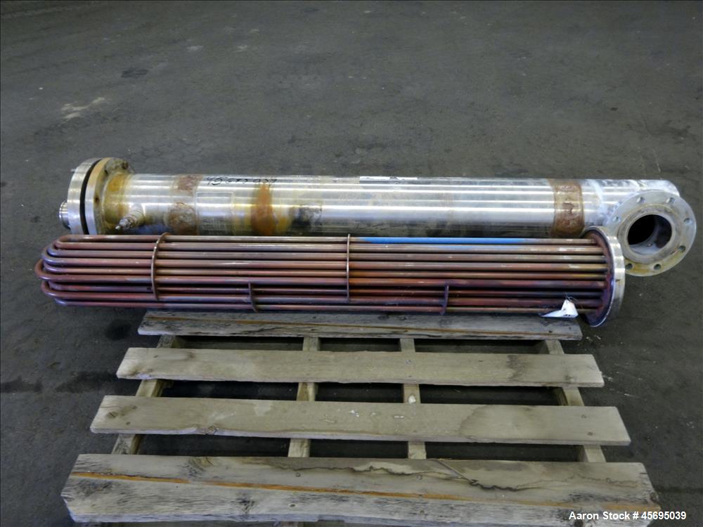 Used- Enerquip U" Tube Heat Exchanger, Approximately 40 Square Feet, Horizontal. 304L Stainless steel shell rated 150 psi at...