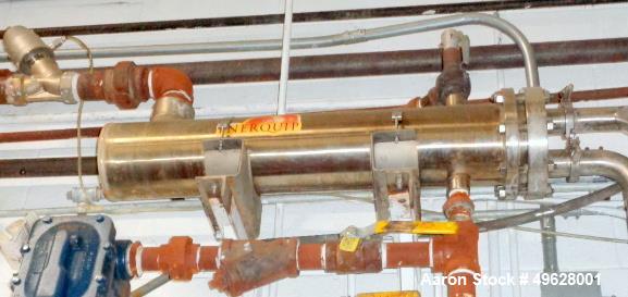 Used Enerquip All Stainless Steel Shell and Tube Heat Exchanger: Approx. 4' Long: 2" Clamp Ports with Steam Trap and RTD