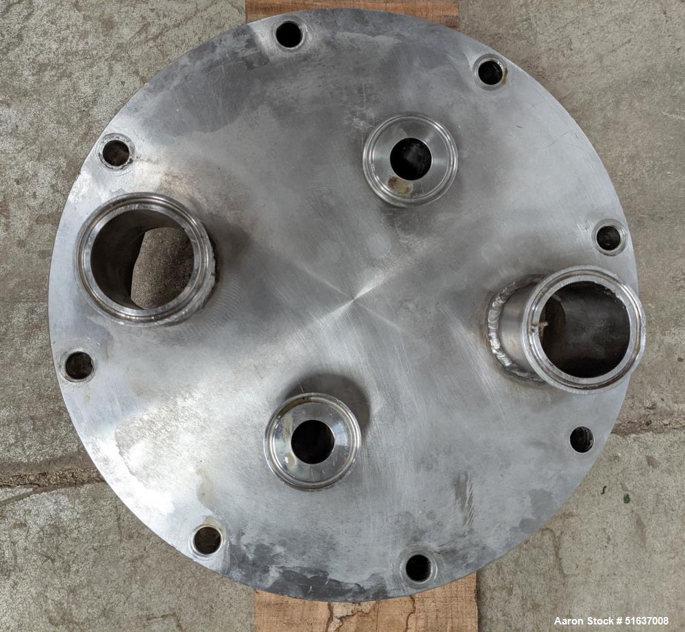 Used Enerquip Shell & Tube Heat Exchanger, Stainless Steel, Vertical. Approximate 109 square feet. 304L Stainless steel shell rated 150 psi at -20 to 375 degrees F. (104) 316L Stainless steel straigh...